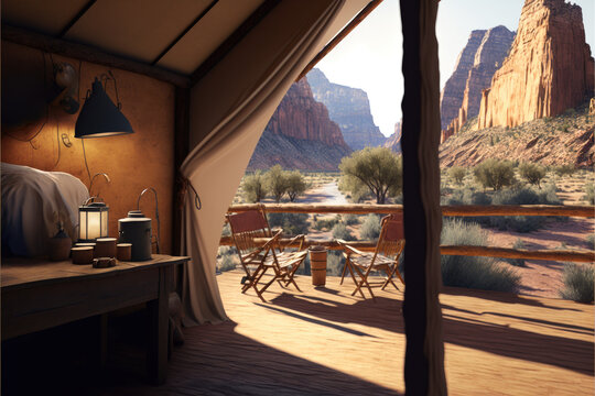 View from the tent in the Grand Canyon &mdash; Generative AI