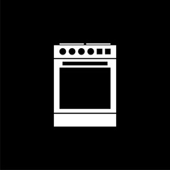 Kitchen oven icon isolated on black background.