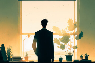 businessman with back to camera, cinematic art