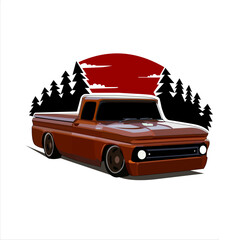 Isolated pickup vehicle with pine tree illustration vector  © Bimana Creative