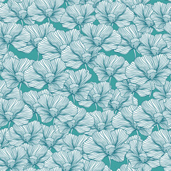 Flower buds seamless pattern ornament. Line style. Floral vintage outline endless background.