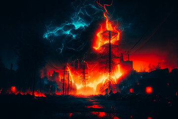 Fototapeta na wymiar Electrified future in the world fire at night