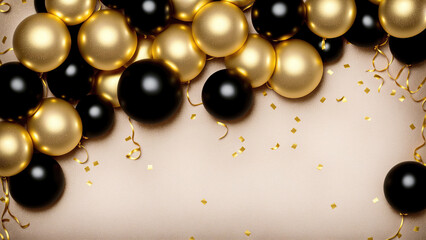 background of elegant gold expensive balloons and confetti celebration , generative art by A.I.
