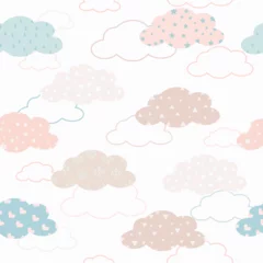 Gordijnen Cute cloudy seamless pattern. Vector illustration. Pastel color collection. Design for textile, wrapping, kids fashion, fabric, baby background © LindaAyu