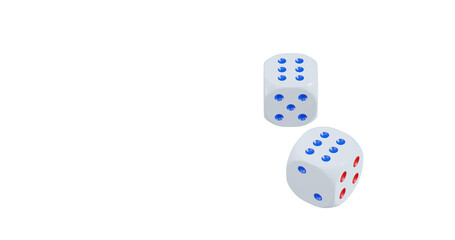 3d render of isolated dice for casino or gambling concept, transparent background in png format.