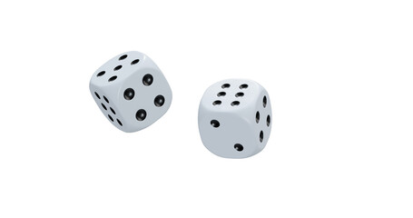 3d render of isolated dice for casino or gambling concept, transparent background in png format.