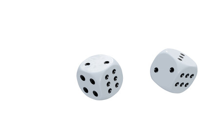 3d render of isolated dice for casino or gambling concept, transparent background in png format.