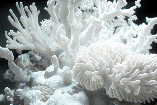Wonderful white dead corals and aquatic life in ocean seabed in the water realistic mattepainting, reworked and enhanced ai generated illustration	