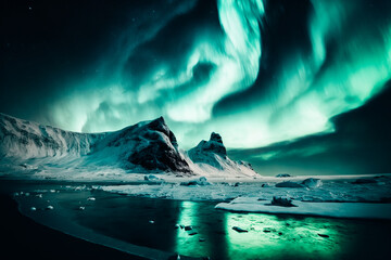 Naklejka premium stunning image of the aurora borealis in a remote Arctic landscape, showcasing the beauty and ethereal nature of the polar lights
