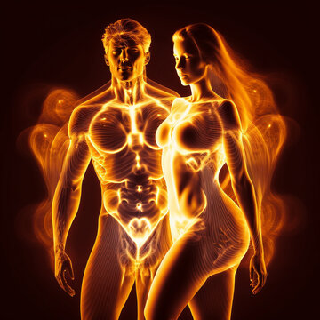 Valentine's Day day digital art. Couple in love, Internal glow, AI Generated