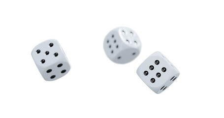 3d render of isolated dice for casino or gambling concept, transparent background in png format.