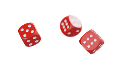 3d render of isolated dice for casino or gambling concept, transparent background in png format.