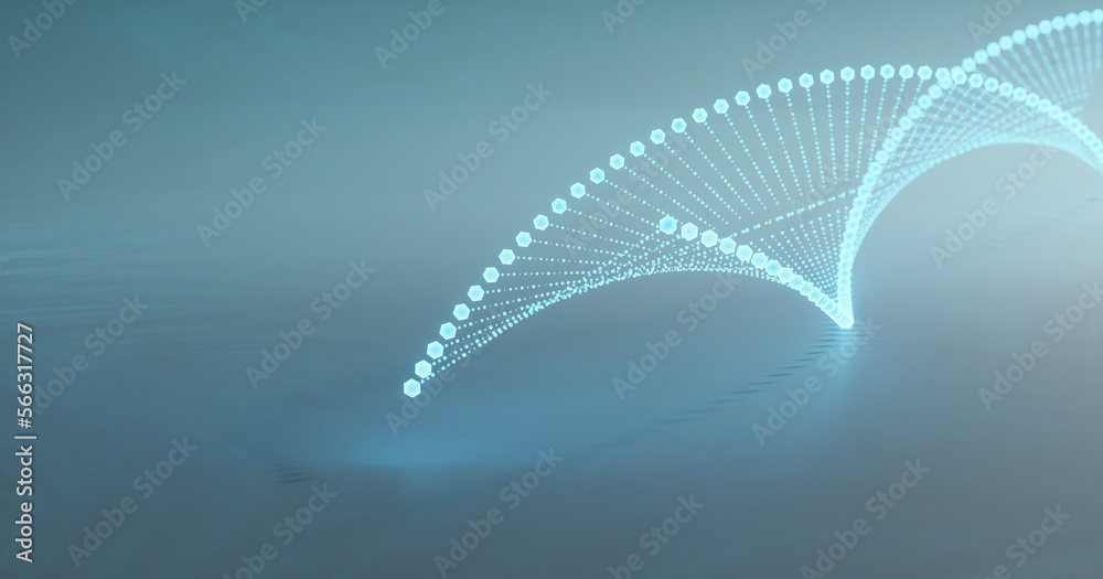 Wall mural 3d illustration. rendered dna molecules double helix models with blue background.