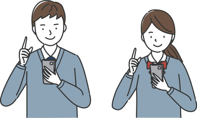 スマートフォンを利用する男子学生と女子学生