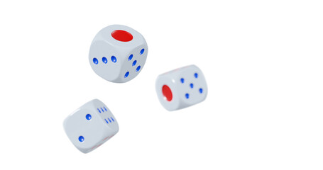 3d render of isolated dice for casino or gambling concept, transparent background in png format.