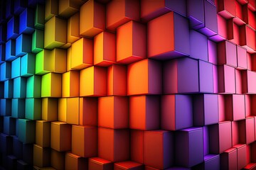 Fototapeta premium 3D Cube on wall rainbow