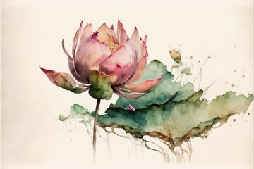 Lotus watercolor. Generative AI.