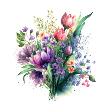 bouquet of spring flowers watercolor Flowers watercolor illustration. Manual composition. Spring. Summer.