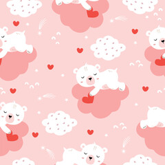 Cute seamless pattern with bear. Seamless vector children`s background. Printing on paper, textile, fabric, wallpaper.