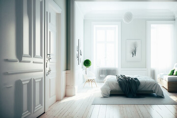 ultra white room wood floors with calming modern accent colors