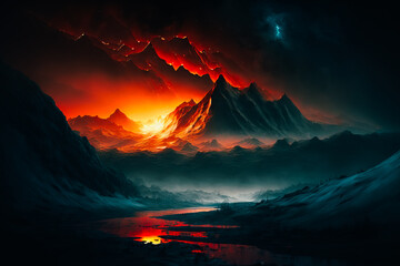 white mountains as background, ethereal, landscape, haunted, dark fantasy