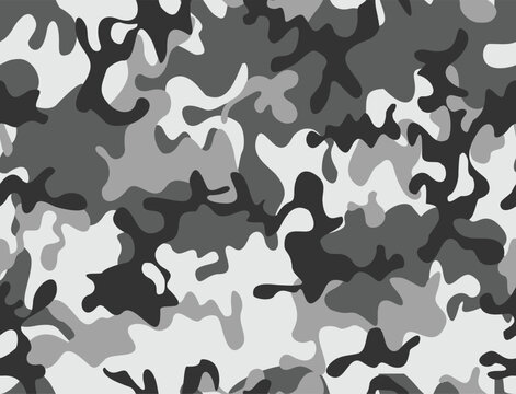 
Gray color camouflage texture, seamless modern pattern, army military fabric, winter background.