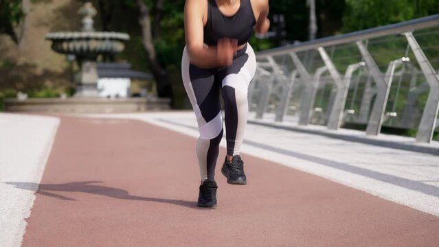 African American woman starts running in slow motion, motivation, inspiration