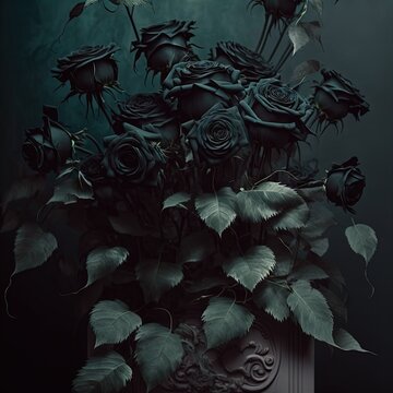 A bouquet of wilted black roses. Symbolizing lost love, breakups, sadness, evil. 