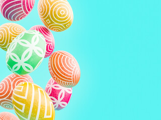 Set of multicolored Easter eggs against blue background