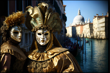 Fototapeta na wymiar A masquerade at Carnival Venice, Italy, generative ai