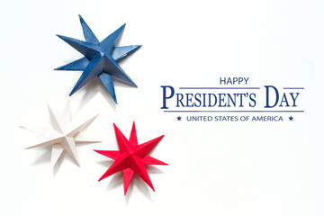 President's day.American handmade stars on white background.President's day background, holiday card. DIY festive flat lay. presidential day zero waste, paper, eco postcard.