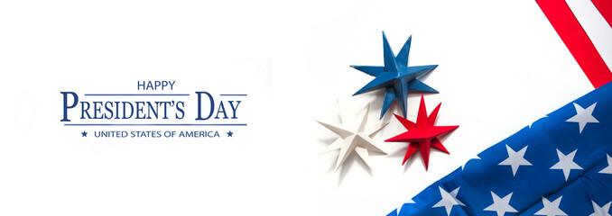 President's day.American handmade stars on white background.President's day background, holiday card. DIY festive flat lay. presidential day zero waste, paper, eco postcard.