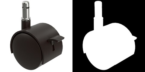 3D rendering illustration of a trolley wheel with brake