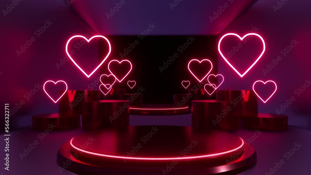 Wall mural display heart neon background loop