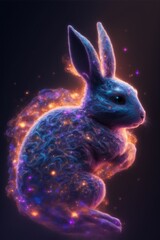 Rabbit in Space - Galaxy Space Illustration - Postproducted generative AI digital illustration