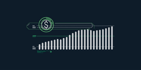 Abstract infographics of rising dollar exchange rate.