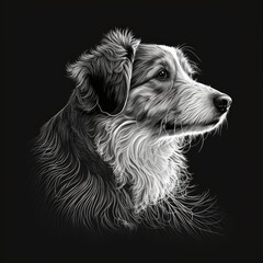 Beautiful 2d illustration of cats, birds and dogs - Line art - Created with generative ai technology