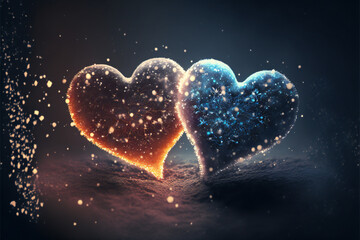 Obraz premium Winter Romance: Two Hearts in the Snow. Generative AI