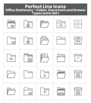 Office Stationery – Folder and Drawer Types Icons Set I