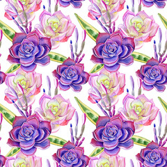 
Watercolor seamless pattern with succulents. Can be used for fabric, wallpaper and wrapping.