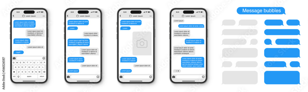 Wall mural message smartphone template. message bubbles chat on smartphone icons. phone chatting sms template b