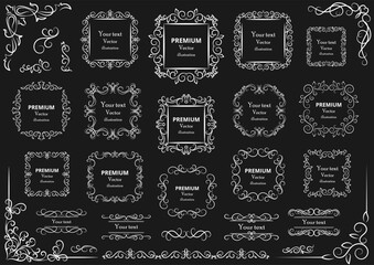 Calligraphic design elements . Decorative swirls or scrolls, vintage frames , flourishes, labels and dividers. Retro vector illustration