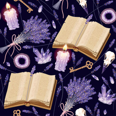 Vector seamless pattern with book and lavender - 566327748