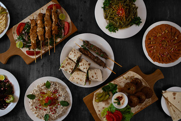 Arabic food, shawarma, kebab, shish taouk, falafel