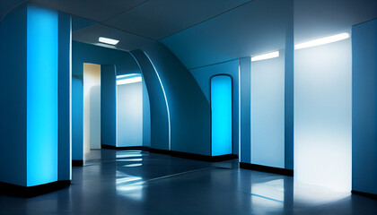 The long corridor with light glow, futuristic style ai generated