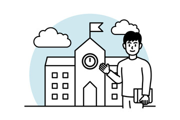 Set of education people illustrations. Line design vector concepts of education, learning, back to school, reading book, online course and training. Education Character illustration. School Cartoon