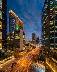 Fototapeta na wymiar Views from the Dubai Financial Center facing the Burj Khalifa and Index Tower 