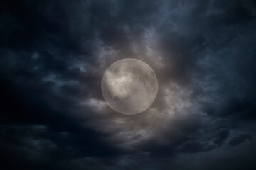 Fototapeta na wymiar Overcast full moon night sky