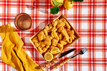 Typical Italian dish mixed deep fried seafood: shrimp, squid, octopus. Unhealthy food, fast food, street food.
