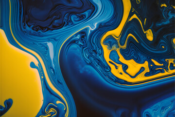 Plain blue and yellow smooth marble background made with Generative AI technology